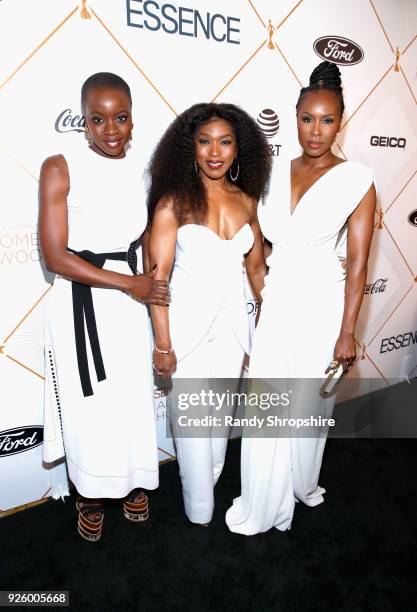 Danai Gurira, Angela Bassett and Sydelle Noel attend the 2018 Essence Black Women In Hollywood Oscars Luncheon at Regent Beverly Wilshire Hotel on...