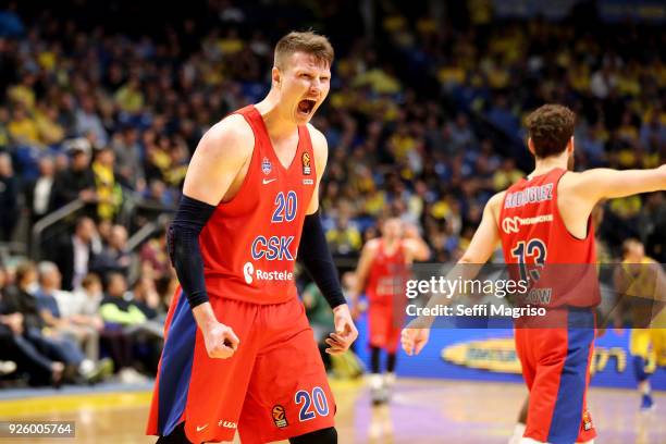 Andrey Vorontsevich, #20 of CSKA Moscow celebrating during the 2017/2018 Turkish Airlines EuroLeague Regular Season Round 24 game between Maccabi Fox...