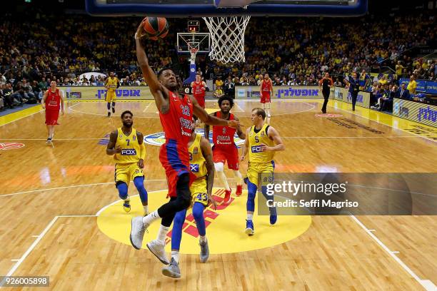 Cory Higgins, #22 of CSKA Moscow in action during the 2017/2018 Turkish Airlines EuroLeague Regular Season Round 24 game between Maccabi Fox Tel Aviv...