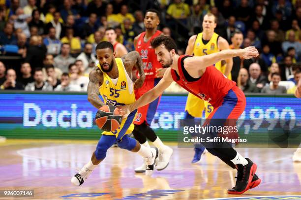 Pierre Jackson, #55 of Maccabi Fox Tel Aviv competes with Leo Westemann, #9 of CSKA Moscow during the 2017/2018 Turkish Airlines EuroLeague Regular...