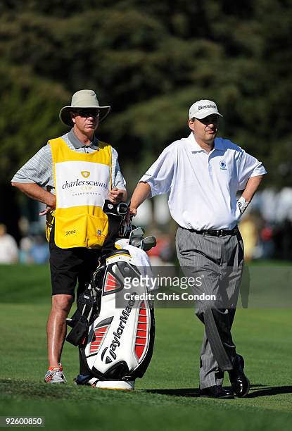 Loren Roberts waits to hit on the first fairway during the final round of the Charles Schwab Cup Championship at Sonoma Golf Club on November 1, 2009...