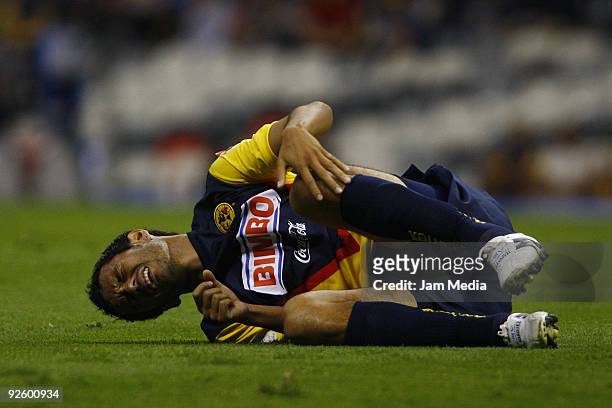 Daniel Marquez of America reacts during their match as part of the 2009 Opening tournament, the closing stage of the Mexican Football League at the...