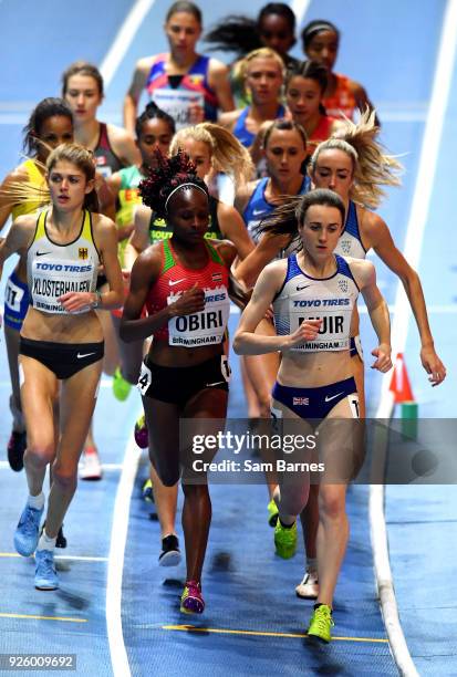 Birmingham , United Kingdom - 1 March 2018; Laura Muir of Great Britain leads the field in the Women's 3000m on Day One of the IAAF World Indoor...