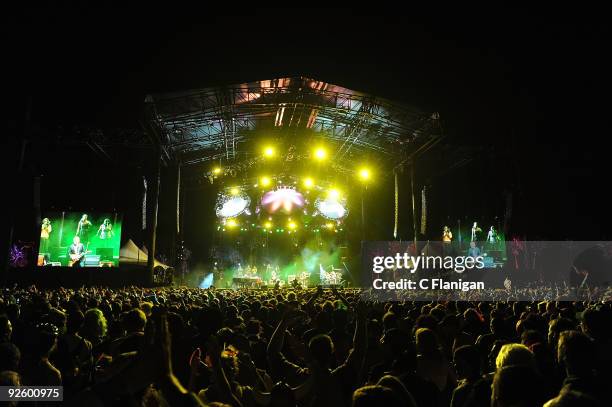 Keyboardist Page McConnell, Guitarist/Vocalist Trey Anastasio, Bassist Mike Gordon and Drummer Jon Fishman of Phish perform with Vocalist Sharon...