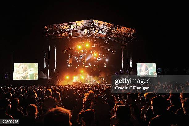 Keyboardist Page McConnell, Guitarist/Vocalist Trey Anastasio, Bassist Mike Gordon and Drummer Jon Fishman of Phish perform with Vocalist Sharon...