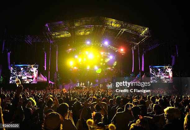 Keyboardist Page McConnell, Guitarist/Vocalist Trey Anastasio, Bassist Mike Gordon and Drummer Jon Fishman of Phish perform with Vocalist Sharon...