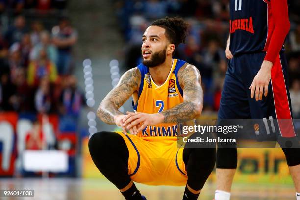 Tyler Honeycutt, #2 of Khimki Moscow Region in action during the 2017/2018 Turkish Airlines EuroLeague Regular Season Round 24 game between Baskonia...