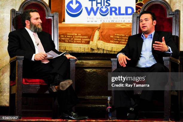 Television personality Jon Gosselin meets with Rabbi Shmuley Boteach at the West Side Jewish Center on November 01, 2009 in New York City.