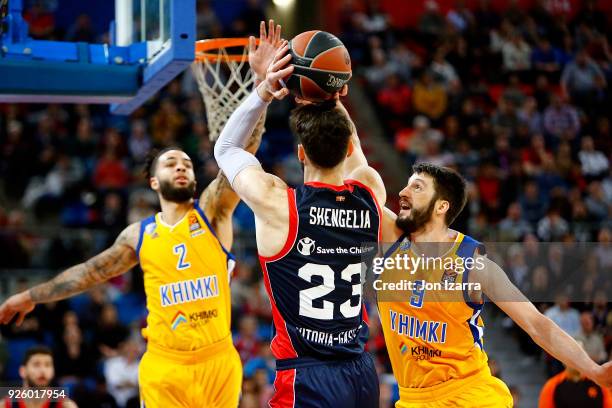 Tornike Shengelia, #23 of Baskonia Vitoria Gasteiz in action during the 2017/2018 Turkish Airlines EuroLeague Regular Season Round 24 game between...