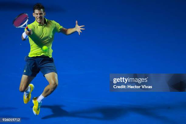 Dominic Thiem of Austria takes a forehand shot during a match between Dominic Thiem of Austria and Denis Shapovalov of Canada as part of the Telcel...