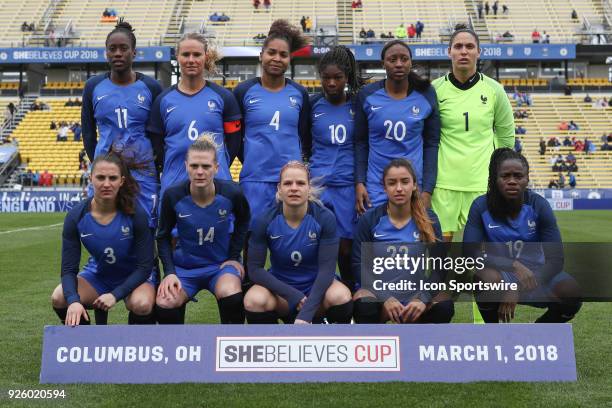 Team France poses for a team shot before an international game between England and France women's national teams on March 01, 2018 at Mapfre Stadium...