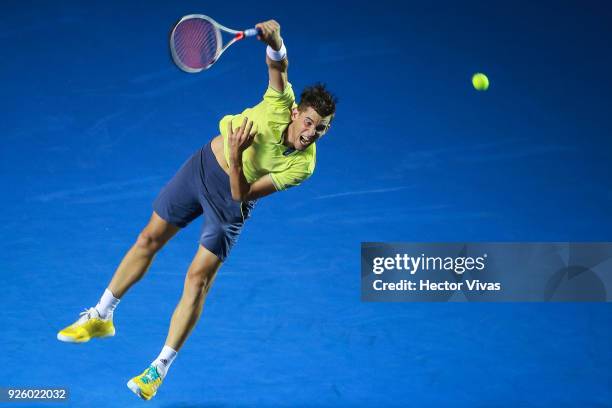 Dominic Thiem of Austria serves during a match between Dominic Thiem of Austria and Denis Shapovalov of Canada as part of the Telcel ATP Mexican Open...