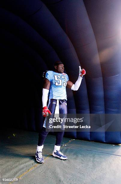 Keith Bullock of the Tennessee Titans waits in the tunnel before player introductions during their game against the Jacksonville Jaguars at LP Field...