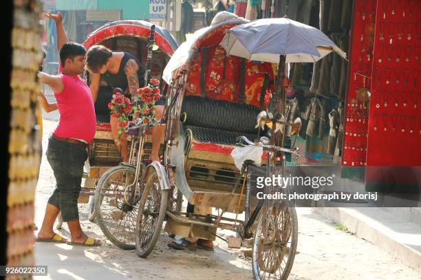happy rickshaw driver - thamel stock pictures, royalty-free photos & images