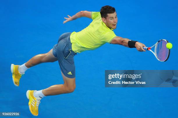 Dominic Thiem of Austria takes a backhand shot during a match between Dominic Thiem of Austria and Denis Shapovalov of Canada as part of the Telcel...