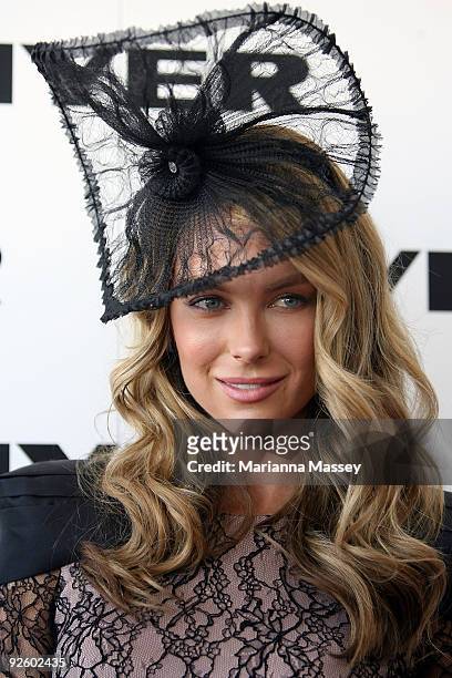 Jennifer Hawkins in the Myer marquee during the AAMI Victoria Derby Day at Flemington Racecourse on October 31, 2009 in Melbourne, Australia.
