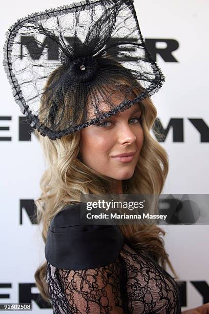 Jennifer Hawkins in the Myer marquee during the AAMI Victoria Derby Day at Flemington Racecourse on October 31, 2009 in Melbourne, Australia.