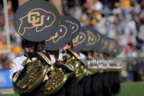 The Colorado marching band performs as the Buffaloes host the Missouri Tigers at Folsom Field on October 31, 2009 in Boulder, Colorado. Missouri...