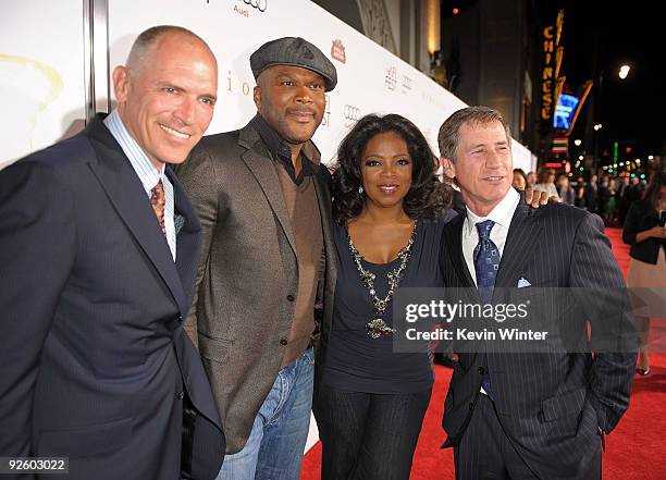 Of Lionsgate Joe Drake, director Tyler Perry, Oprah Winfrey, and CEO of Lionsgate Jon Feltheimer arrive at the screening of "Precious: Based On The...
