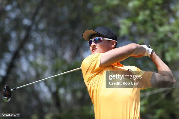 Haotong Li of China tees off on the 15th hole during the first round of World Golf Championships-Mexico Championship at Club de Golf Chapultepec on...