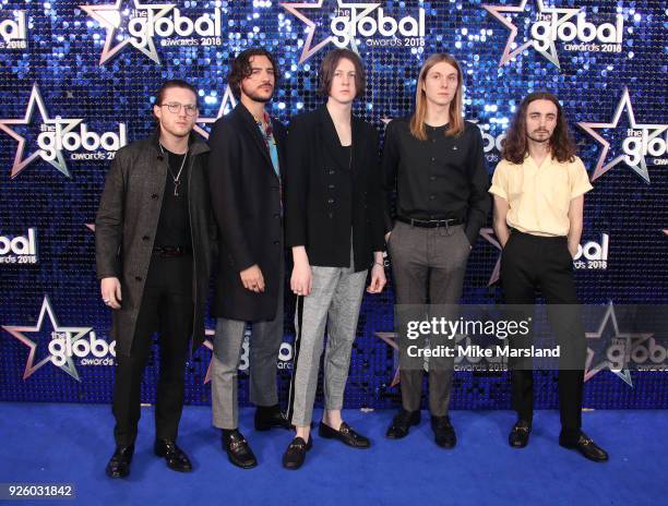 Tom Ogden, Charlie Salt, Josh Dewhurst, Joe Donovan and Myles Kellock of the Blossoms attends The Global Awards 2018 at Eventim Apollo, Hammersmith...