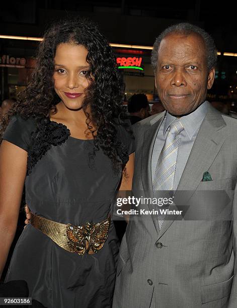 Actress Sydney Tamiia Poitier and Sidney Poitier arrive at the screening of "Precious: Based On The Novel 'PUSH' By Sapphire" during AFI FEST 2009...