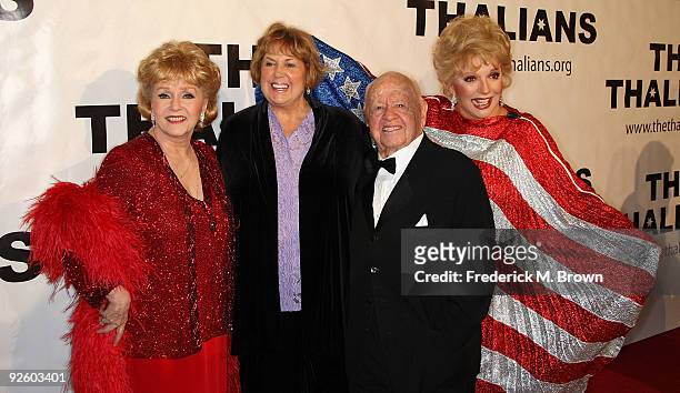 Actresses Debbie Reynolds, Pam Rooney and actor Mickey Rooney and actress Ruta Lee attend the 54th annual Thalians Ball at the Beverly Hilton Hotel...