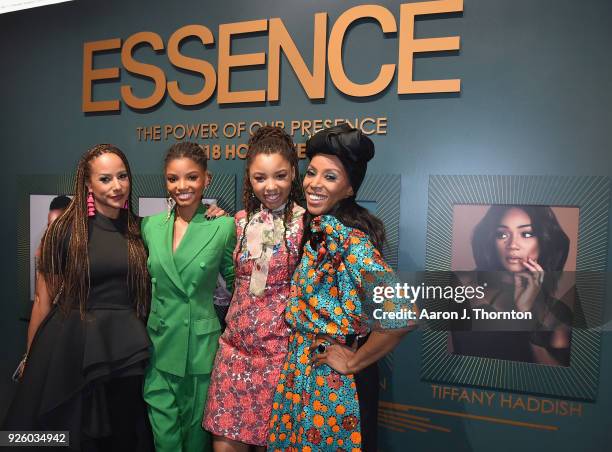 Amy Dubois Barnett, Halle Bailey, Chloe Bailey, and June Ambrose attend the 2018 Essence Black Women In Hollywood Oscars Luncheon at Regent Beverly...