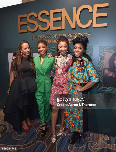 Amy Dubois Barnett, Halle Bailey, Chloe Bailey, and June Ambrose attend the 2018 Essence Black Women In Hollywood Oscars Luncheon at Regent Beverly...