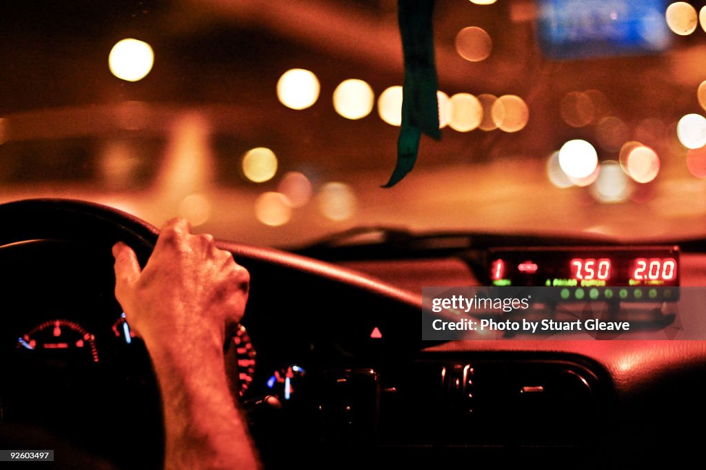 Taxi cab ride at night