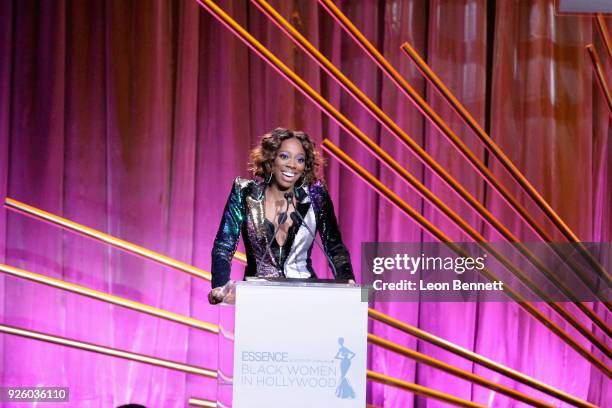 Host, Yvonne Orji onstage during the 2018 Essence Black Women In Hollywood Oscars Luncheon at Regent Beverly Wilshire Hotel on March 1, 2018 in...