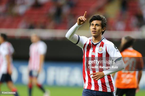 Angel Lopez of Chivas celebrates after scoring his team's third goal during the match between Chivas and Cibao as part of the round of 16th of the...
