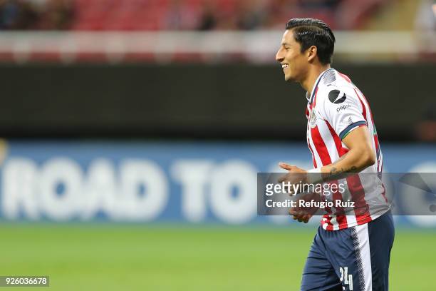 Carlos Cisneros of Chivas celebrates after scoring his team's second goal during the match between Chivas and Cibao as part of the round of 16th of...
