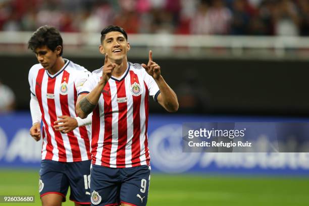 Alan Pulido of Chivas celebrates after scoring his team's fourth goal during the match between Chivas and Cibao as part of the round of 16th of the...