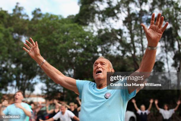 Lance Day and fellow 78ers dance during Mardi Gras rehearsals on March 1, 2018 in Sydney, Australia. The Sydney Mardi Gras parade began in 1978 as a...