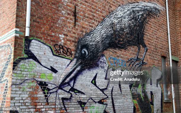 Deserted house painted with graffiti is seen in Doel Village of Antwerp, Belgium on February 1, 2018.