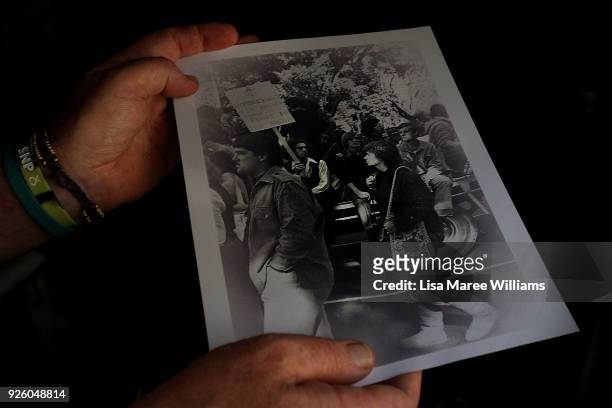 Fabian LoSchiavo a Mardi Gras 78er holds a photograph of him attending a protest 40 years ago on March 1, 2018 in Sydney, Australia. Fabian LoSchiavo...
