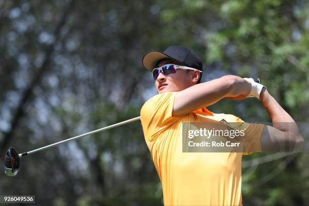 Haotong Li of China tees off on the 15th hole during the first round of World Golf Championships-Mexico Championship at Club de Golf Chapultepec on...