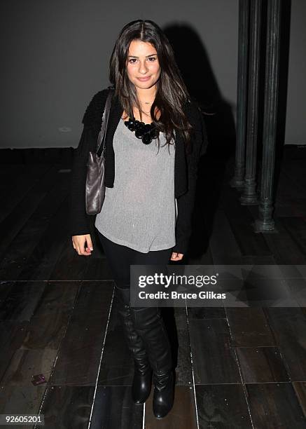 Lea Michele poses backstage at the hit revival of "Ragtime" on Broadway at The Neil Simon Theater on November 1, 2009 in New York City.