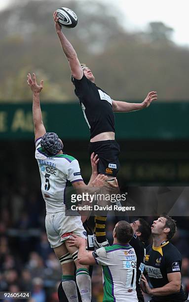 Richard Birkett of Wasps catches the ball during the Guinness Premiership match between London Wasps and Leeds Carnegie at Adams Park on November 1,...