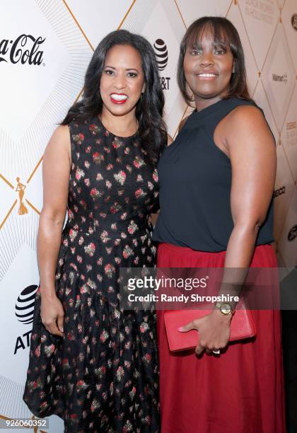 President, Essence Communications Inc., Michelle Ebanks and Jamiese Miller attend the 2018 Essence Black Women In Hollywood Oscars Luncheon at Regent...
