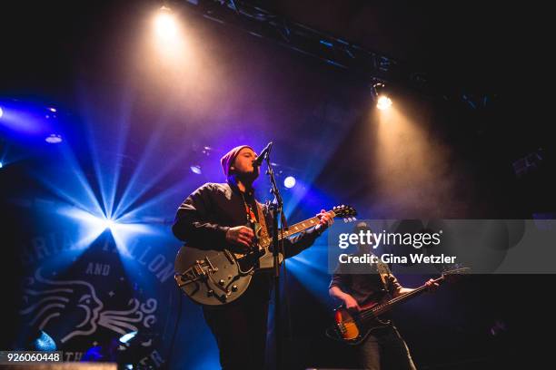 American singer Brian Fallon performs live on stage during a concert at the Astra on March 1, 2018 in Berlin, Germany.