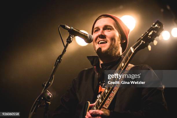 American singer Brian Fallon performs live on stage during a concert at the Astra on March 1, 2018 in Berlin, Germany.