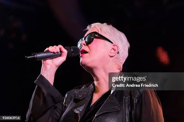 American singer Cindy Wilson performs live on stage during a concert at Frannz Club on March 1, 2018 in Berlin, Germany.