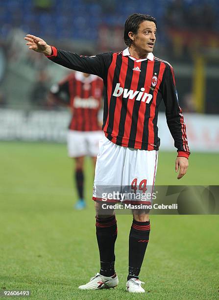 Massimo Oddo of AC Milan gestures during the Serie A match between AC Milan and Parma FC at Stadio Giuseppe Meazza on October 31, 2009 in Milan,...