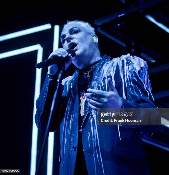 Singer Andy Bell of the British band Erasure performs live on stage during a concert at the Columbiahalle on March 1, 2018 in Berlin, Germany.
