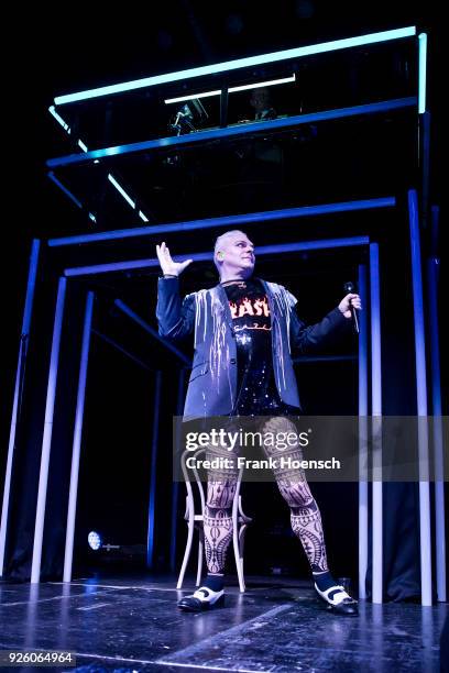 Singer Andy Bell of the British band Erasure performs live on stage during a concert at the Columbiahalle on March 1, 2018 in Berlin, Germany.