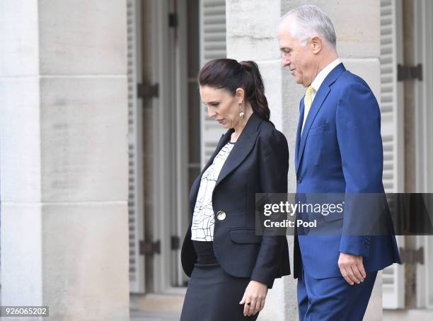 Australian Prime Minister Malcolm Turnbull and New Zealand Prime Minister Jacinda Ardern attend the ceremonial welcome at Admiralty House March 2,...