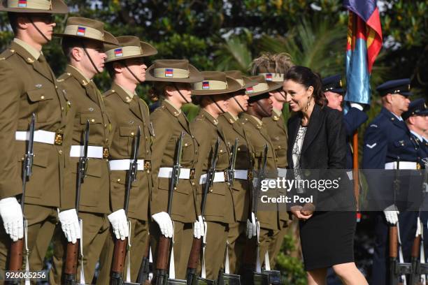 New Zealand Prime Minister Jacinda Ardern attends the ceremonial welcome at Admiralty House March 2, 2018 in Sydney, Australia. The New Zealand Prime...