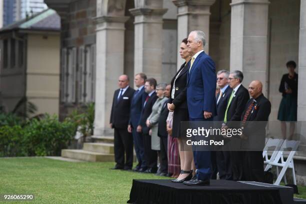 Australian Prime Minister Malcolm Turnbull and New Zealand Prime Minister Jacinda Ardern attend the ceremonial welcome at Admiralty House March 2,...
